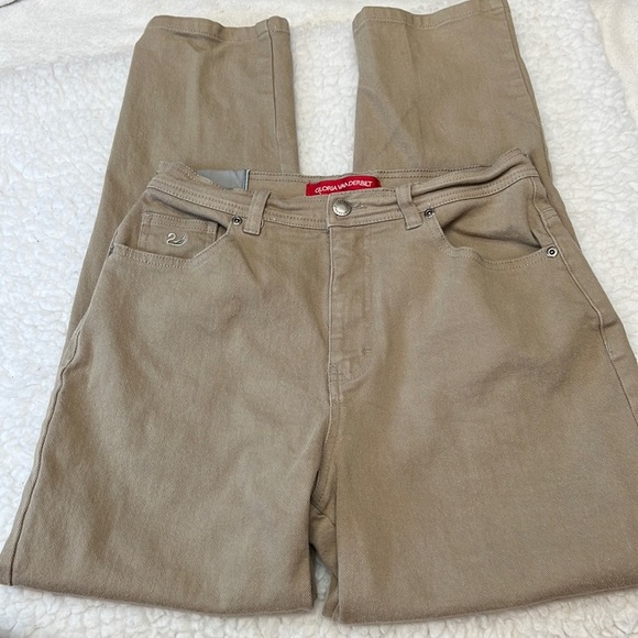 Gloria Vanderbilt Red Label Dark Khaki Denim Straight Leg Jeans. Size 12 Petite - Picture 1 of 6